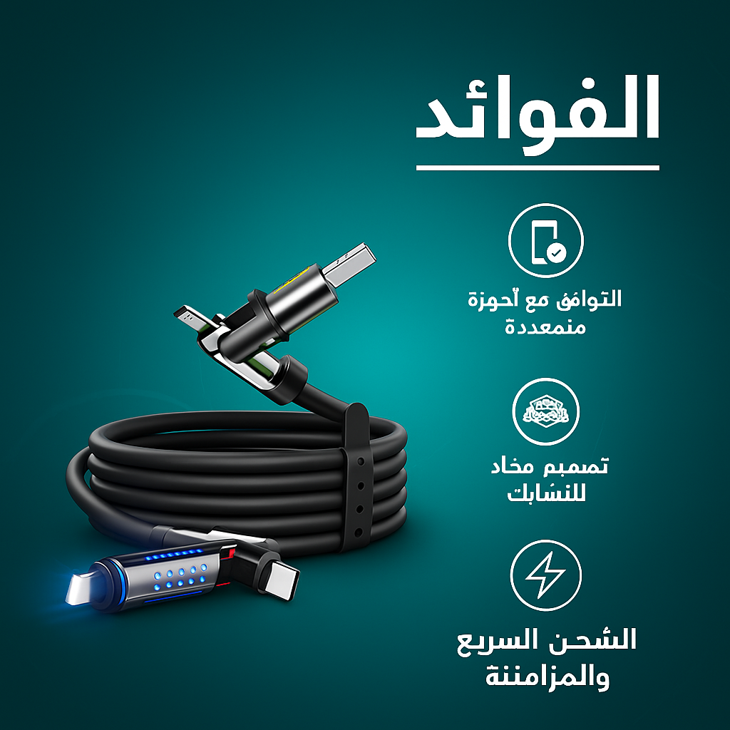 كابل شحن USB متعدد 4 في 1